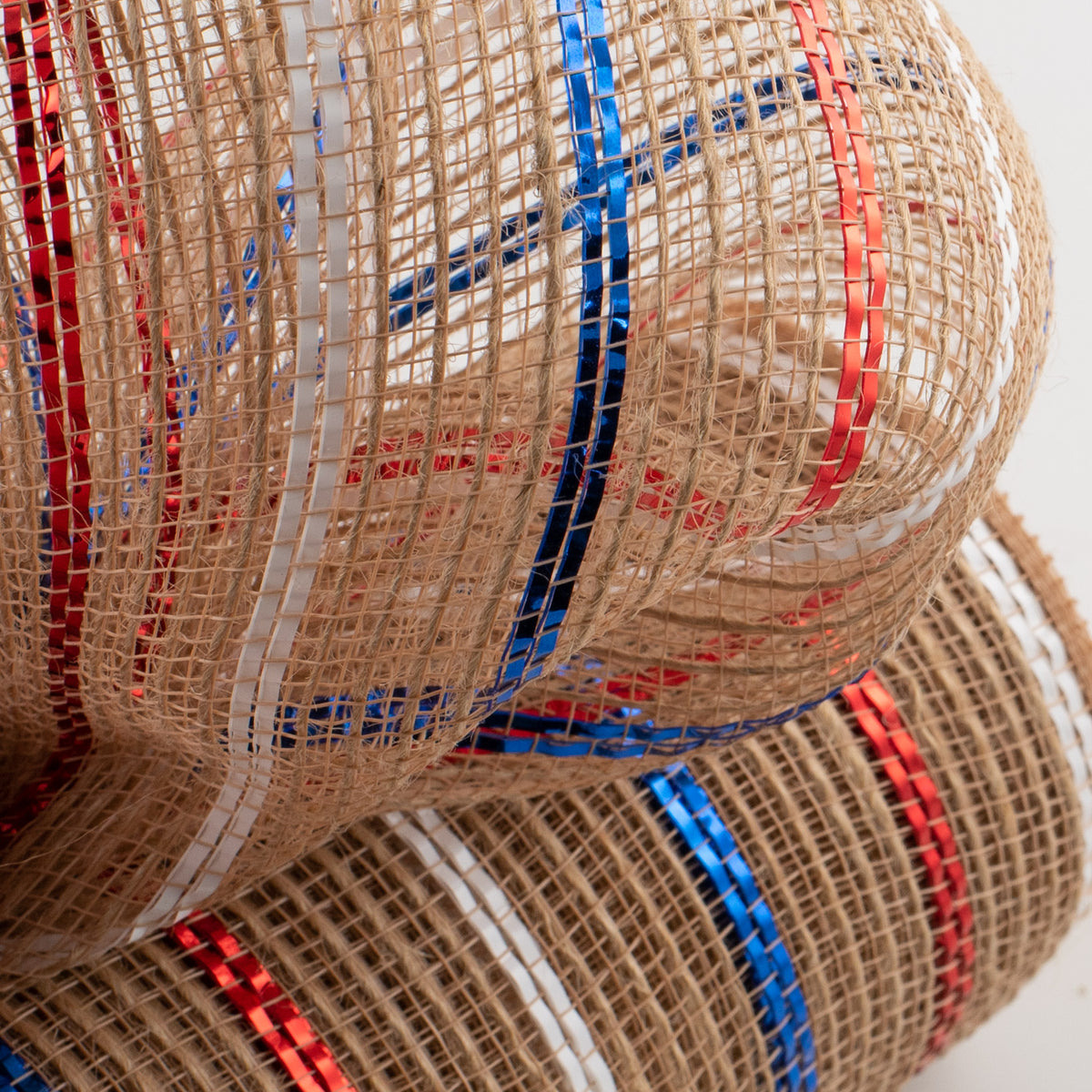 10" Poly Jute Deco Mesh: Natural With Red, White, Blue (10 Yards) Lifestyle Photo