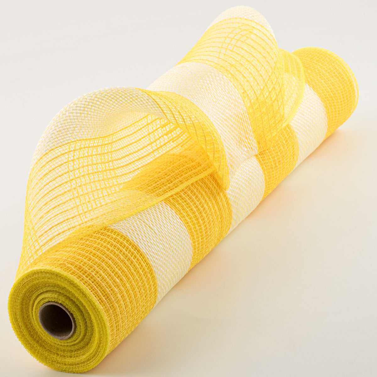 21" Poly Jute Deco Mesh: Yellow & Ivory Wide Stripe (10 Yards) Item Number: RY930057