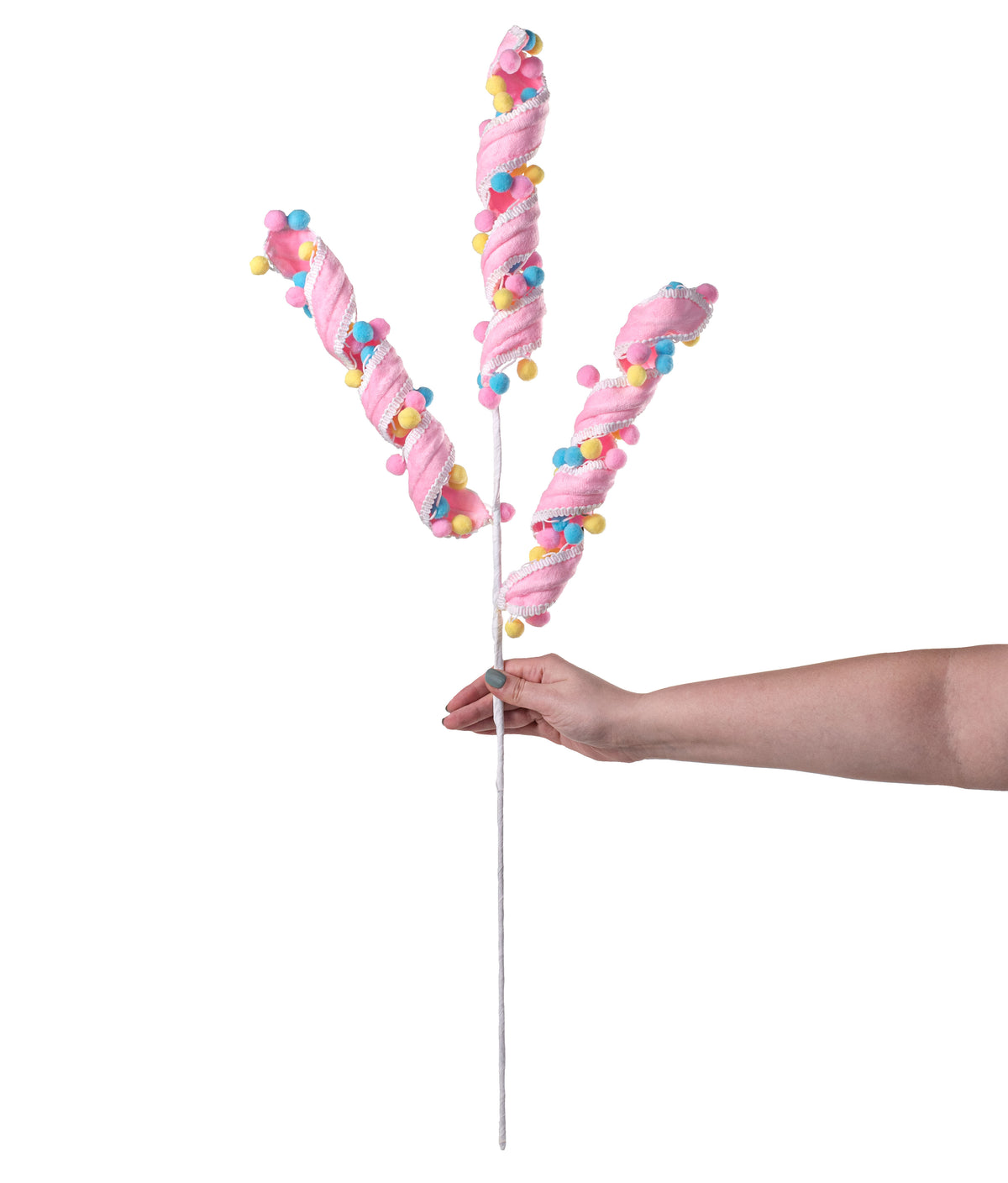 34" Pom Pom Curly Spray: Pink detail photo 3