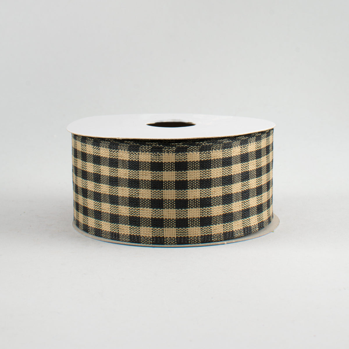 1.5" Primitive Gingham Check Ribbon: Black & Tan (10 Yards)