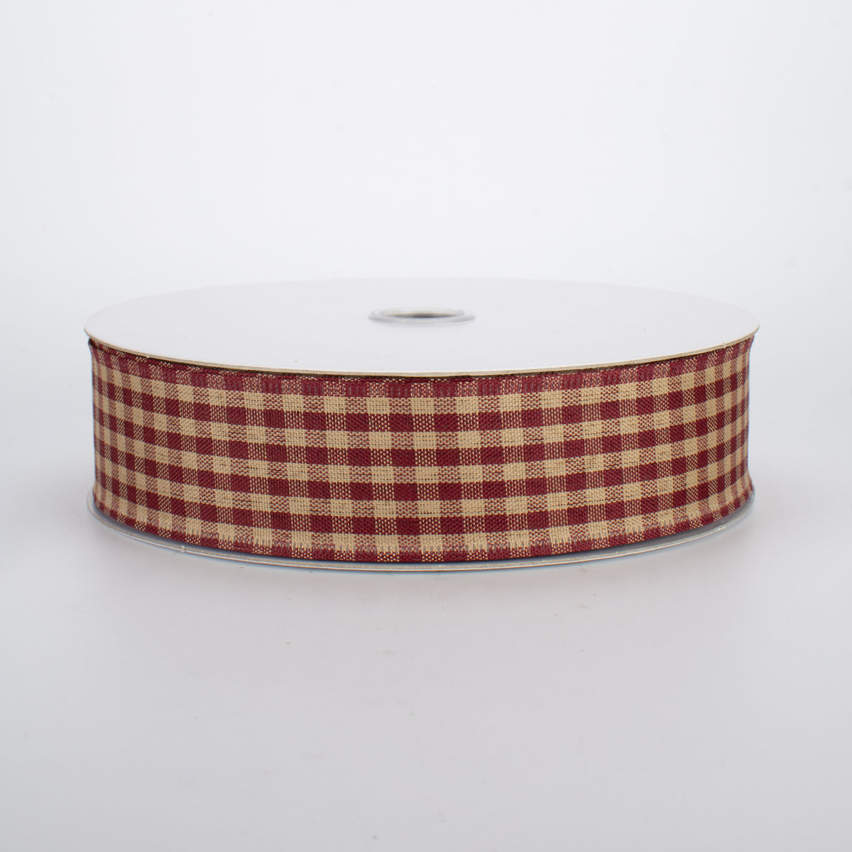 1.5" Primitive Gingham Check Ribbon: Red & Tan (50 Yards)