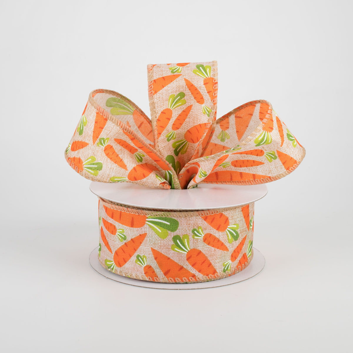 1.5" Printed Carrots Ribbon: Natural (10 Yards) Lifestyle Photo