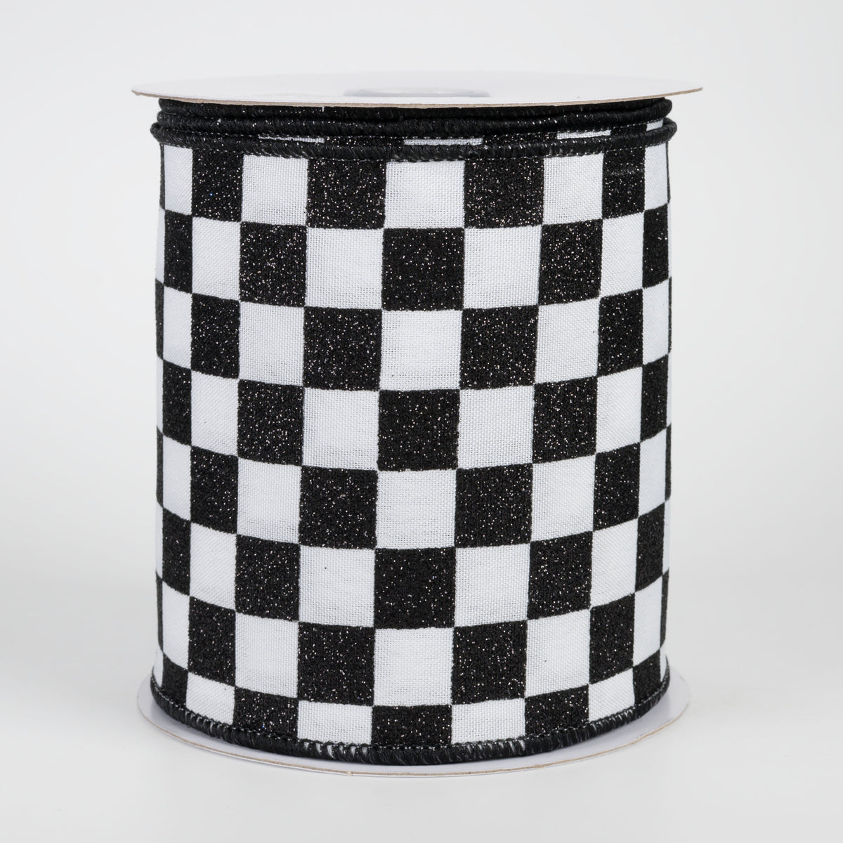 4" Printed Glitter Race Check Ribbon: Black on White (10 Yards) Item Number: RGH1061X6
