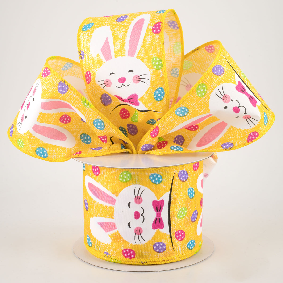 2.5" Printed Muslin Happy Bunny Ribbon: Yellow (10 Yards) Lifestyle Photo