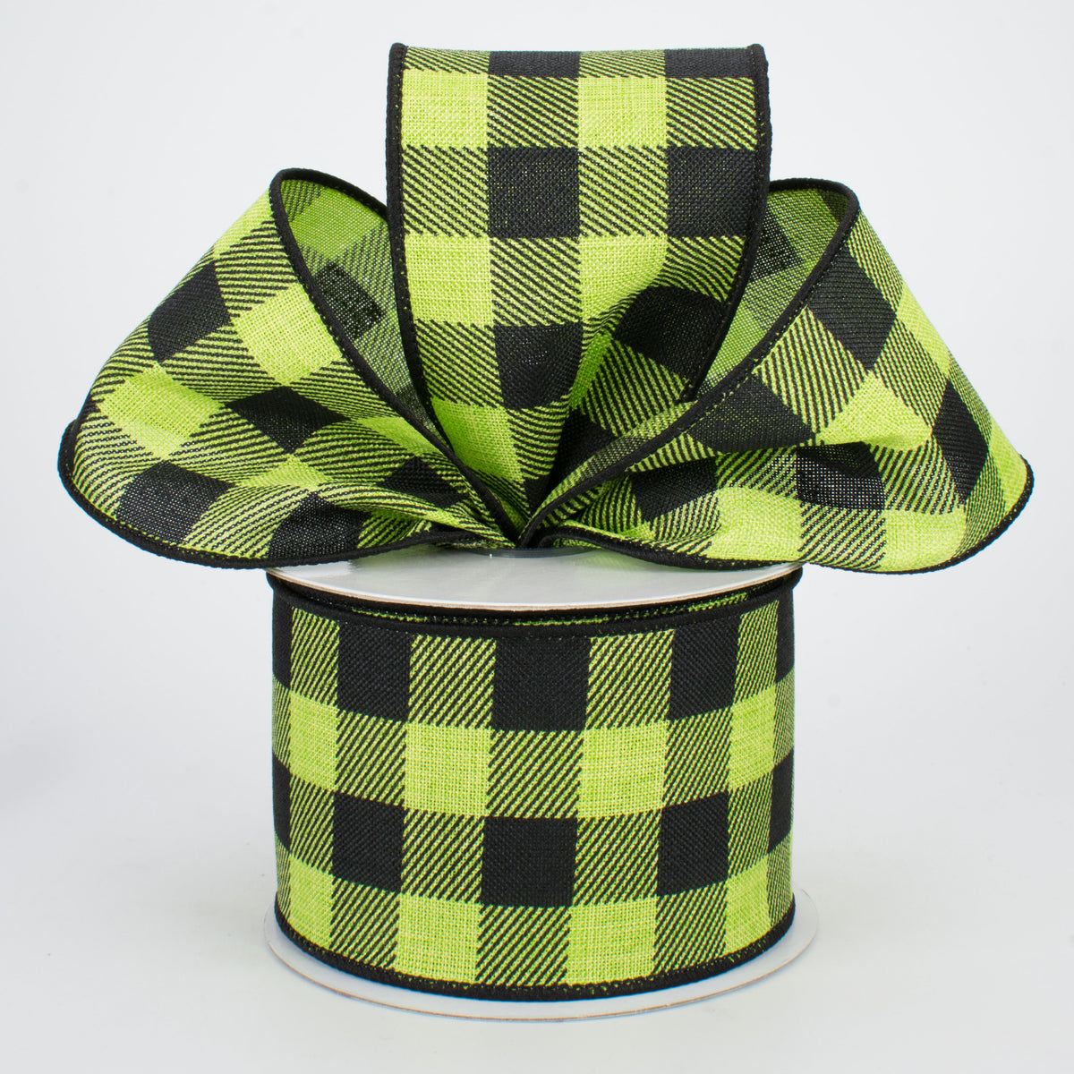 2.5" Printed Plaid Check Ribbon: Lime & Black (10 Yards) Lifestyle Photo