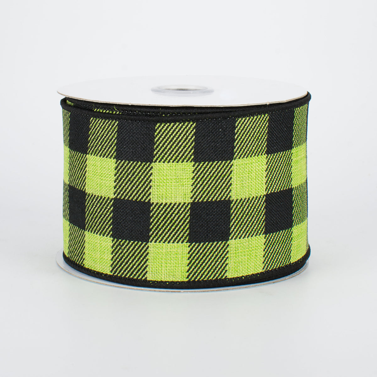 2.5" Printed Plaid Check Ribbon: Lime & Black (10 Yards)