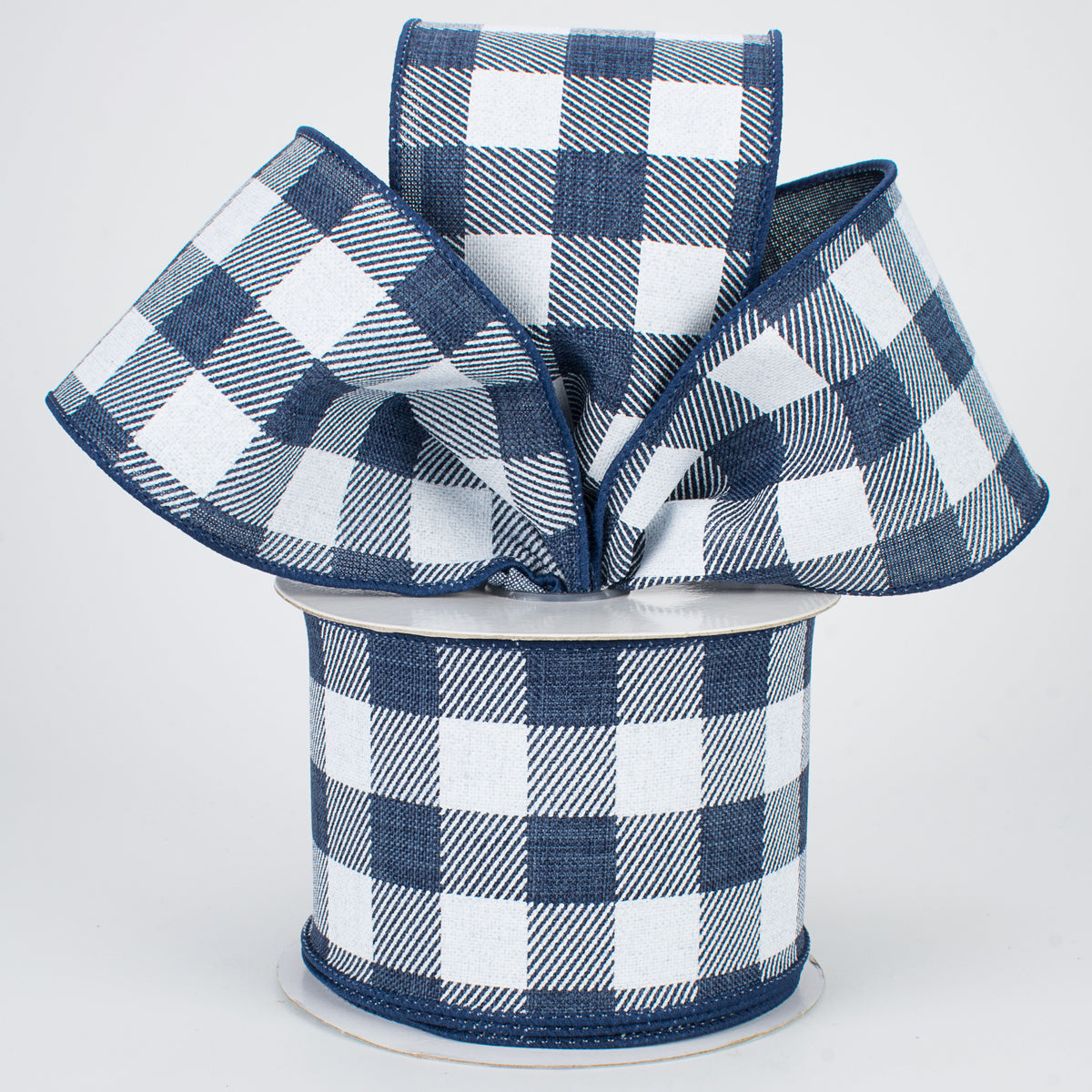 2.5" Printed Plaid Check Ribbon: Navy & White (10 Yards) Lifestyle Photo