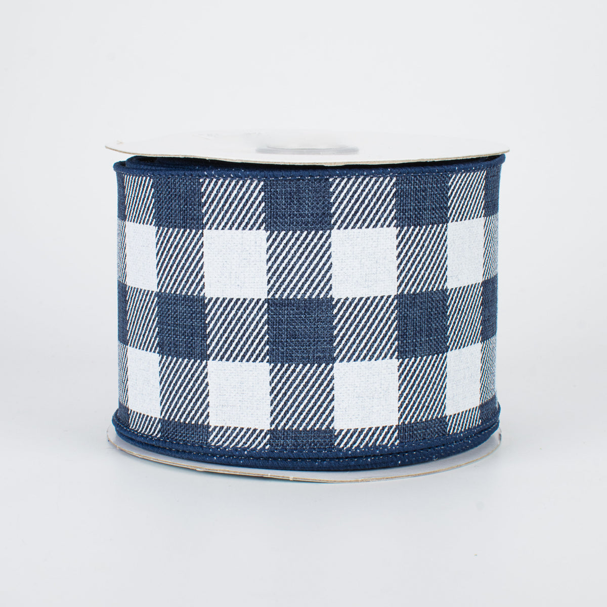 2.5" Printed Plaid Check Ribbon: Navy & White (10 Yards)