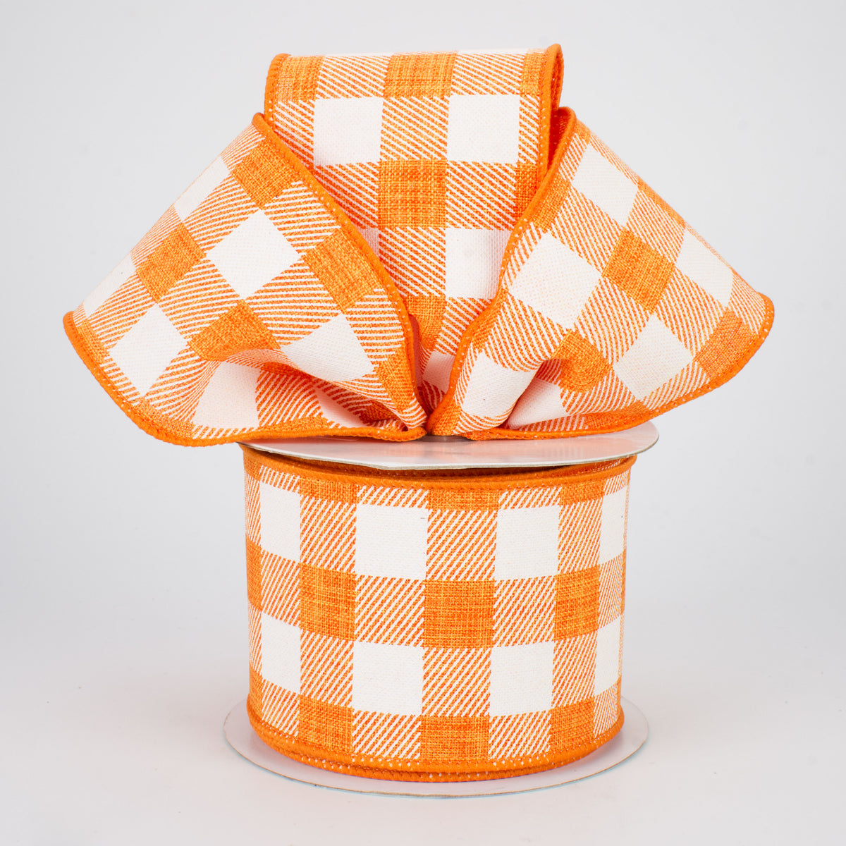2.5" Printed Plaid Check Ribbon: Orange & White (10 Yards) Lifestyle Photo
