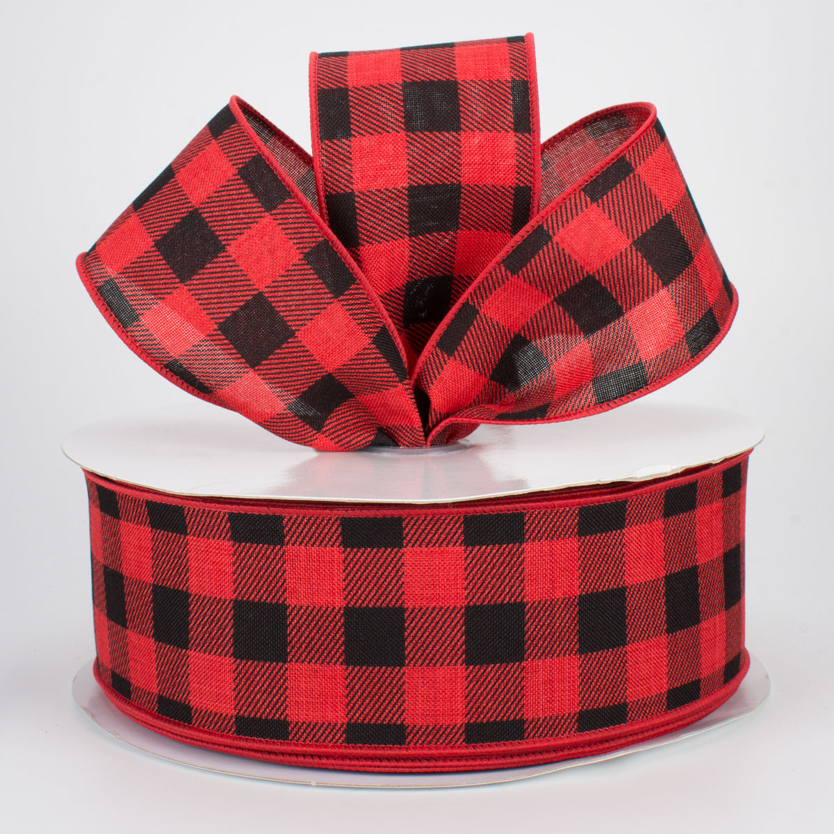 2.5" Printed Plaid Check Ribbon: Red & Black (50 Yards) Lifestyle Photo