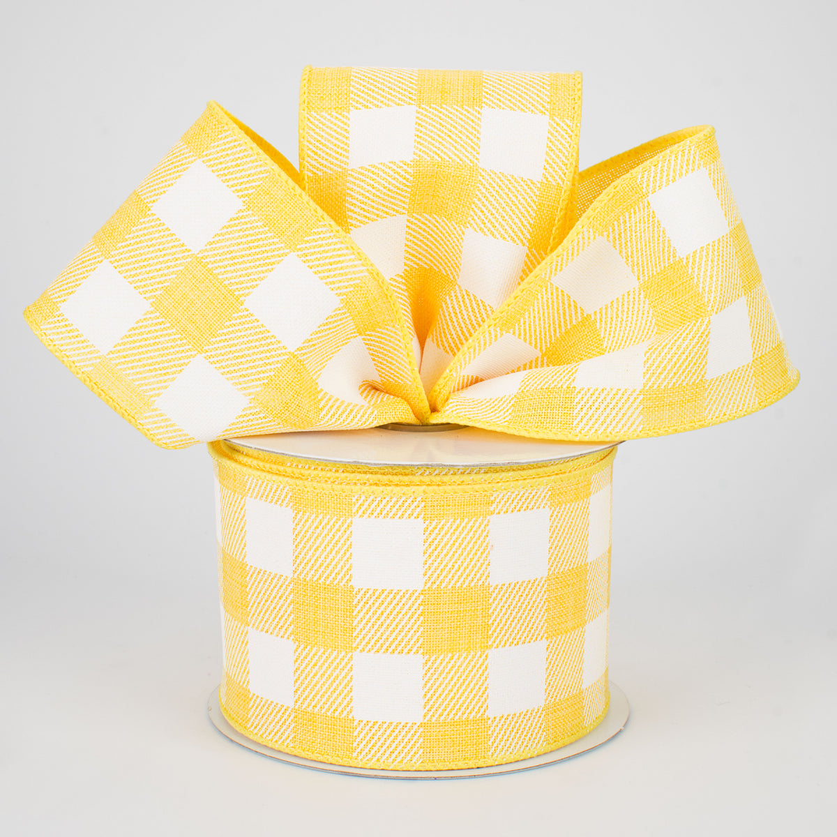 2.5" Printed Plaid Check Ribbon: Yellow & White (10 Yards) Lifestyle Photo