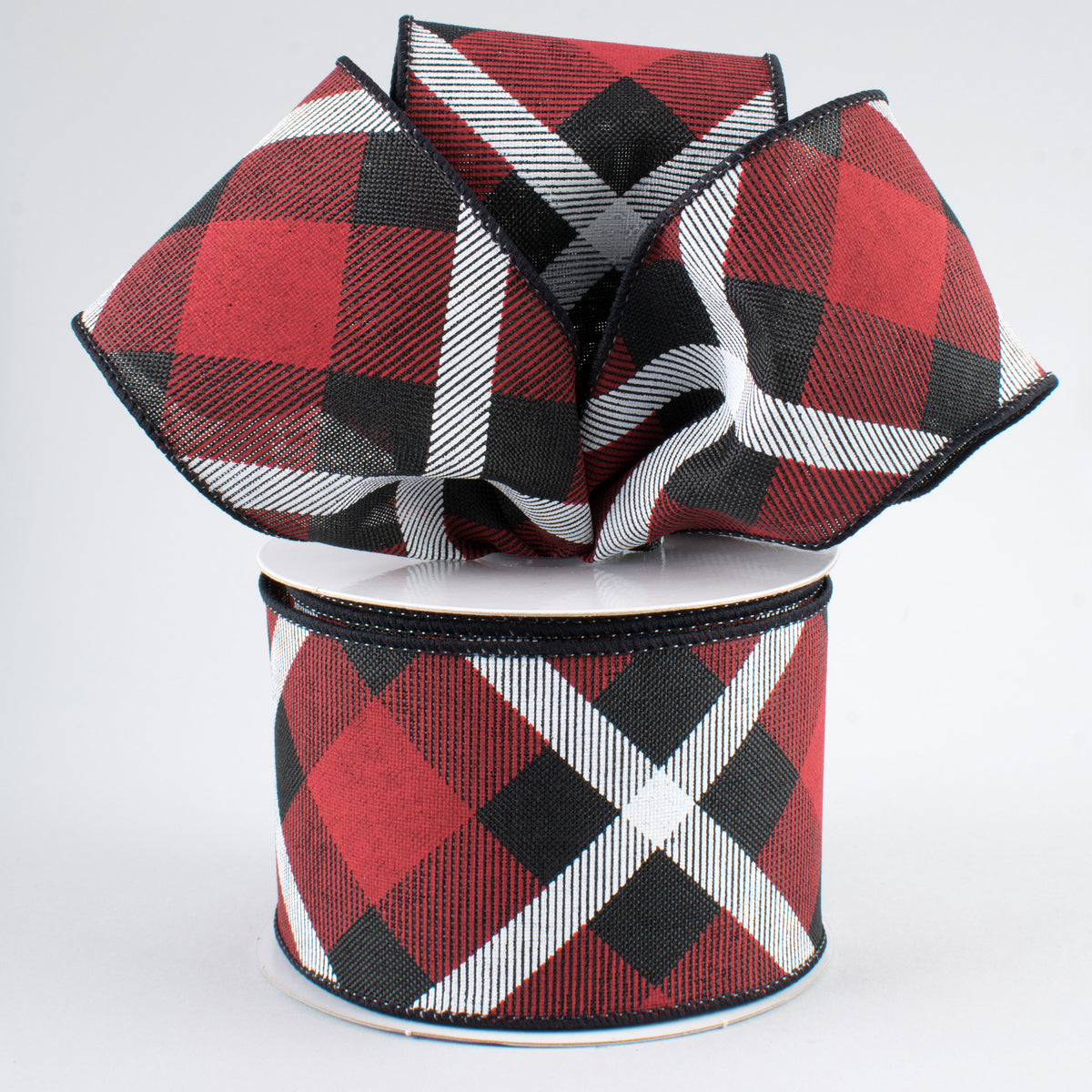 2.5" Printed Plaid Ribbon: Black, Red, White (10 Yards) Lifestyle Photo