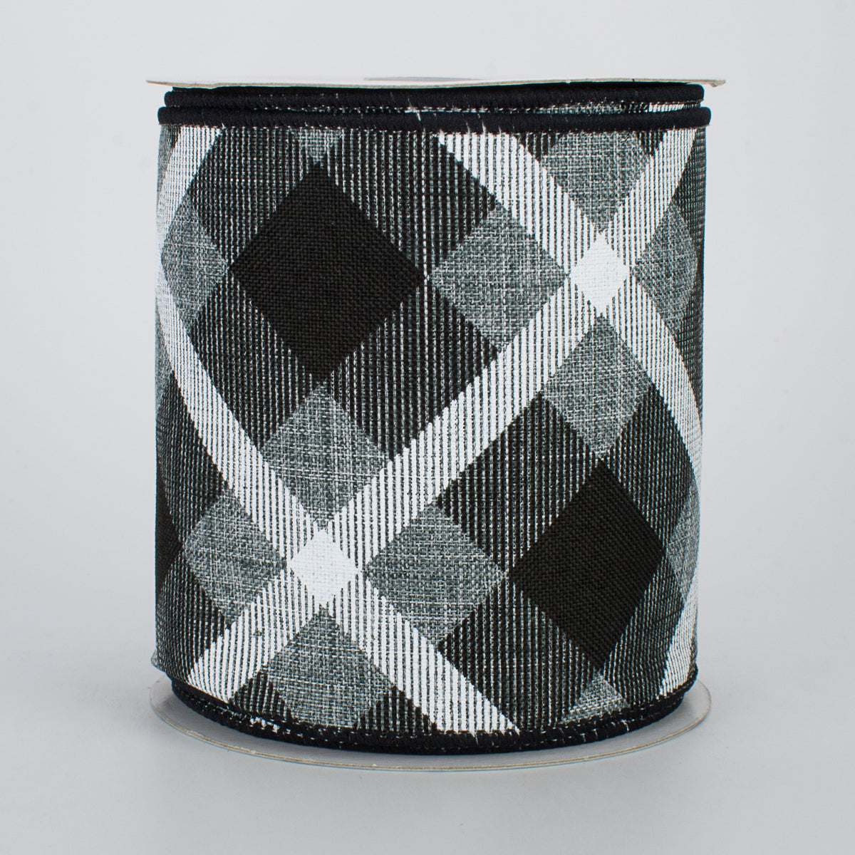 4" Printed Plaid Ribbon: Grey, Black, White (10 Yards)