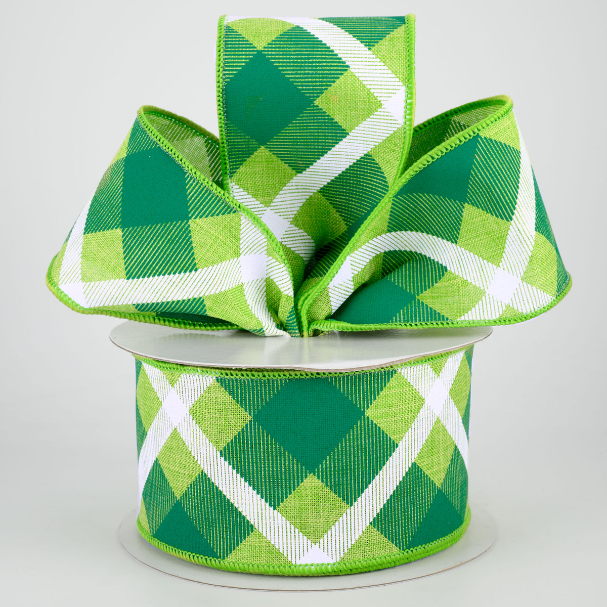 2.5" Printed Plaid Ribbon: Lime, Green, White (10 Yards) Lifestyle Photo