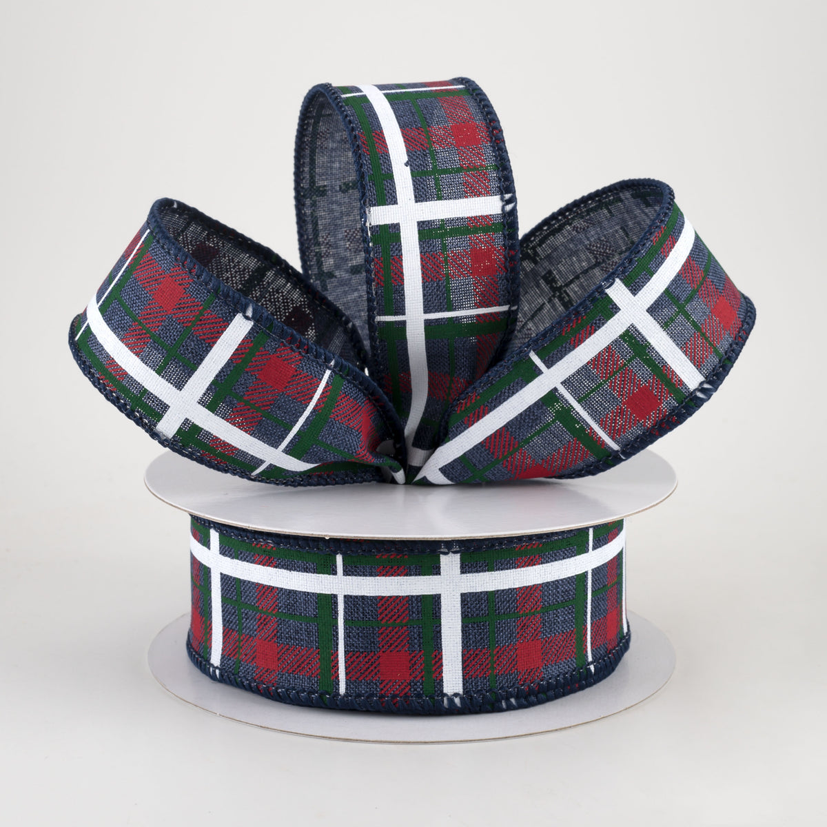 1.5" Printed Plaid Ribbon: Navy, Red, Emerald (10 Yards) Lifestyle Photo