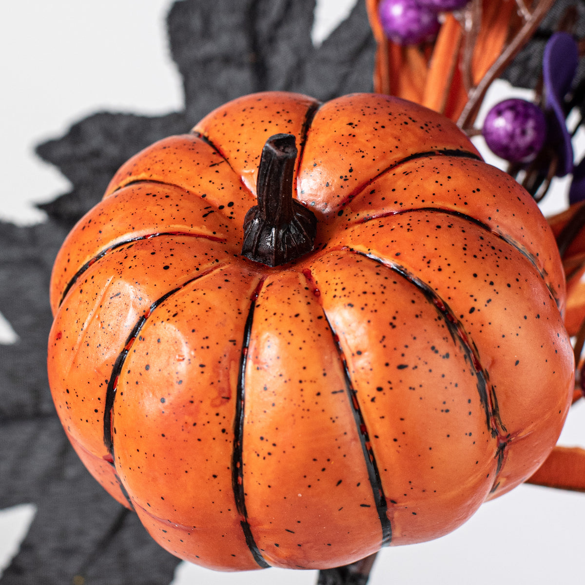15" Pumpkin, Berries, Leaves and Grass Pick: Orange, Black & Purple detail photo 4