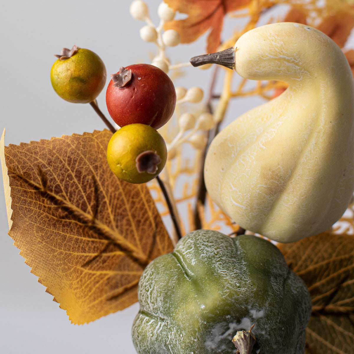 13" Pumpkin, Gourd, Berry, Leaves Pick: Fall Lifestyle Photo