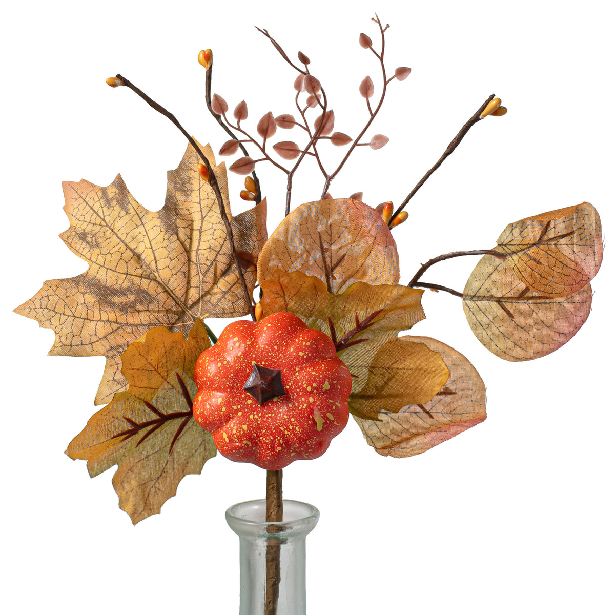11" Pumpkin & Maple Leaves Pick Item Number: 57071OR