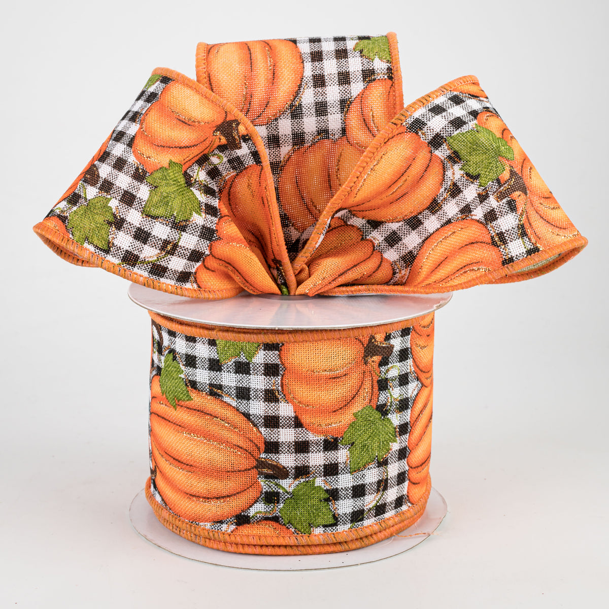 2.5" Pumpkin Patch Check Ribbon: Orange, Moss, Black, White (10 Yards) Lifestyle Photo