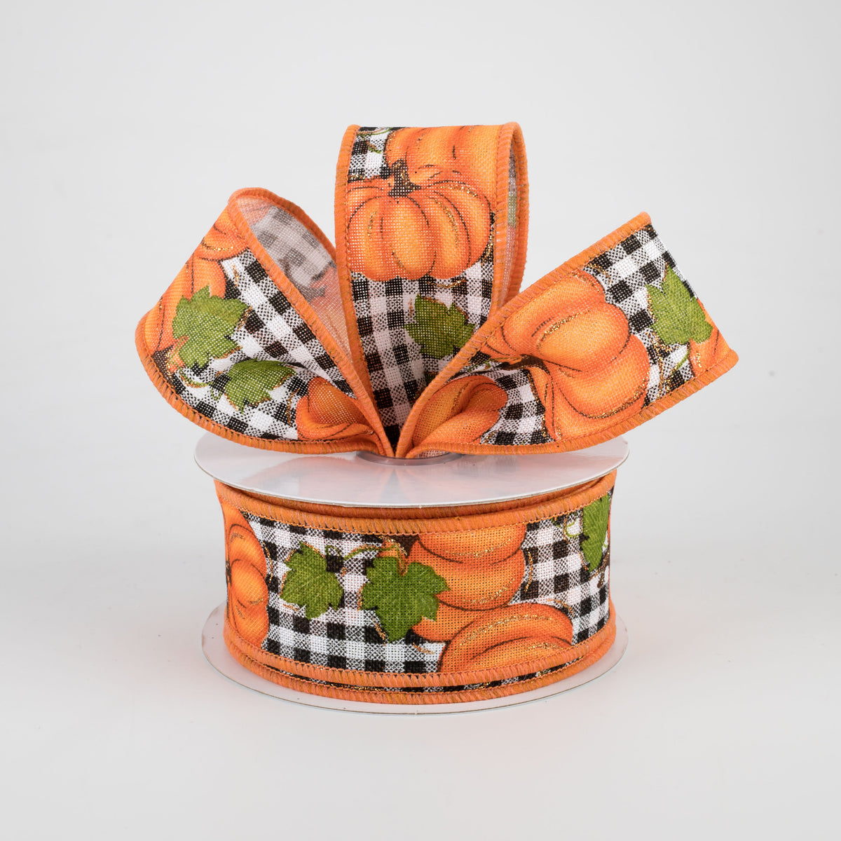 1.5" Pumpkin Patch Check Ribbon: Orange, Moss, Black, White (10 Yards) Lifestyle Photo