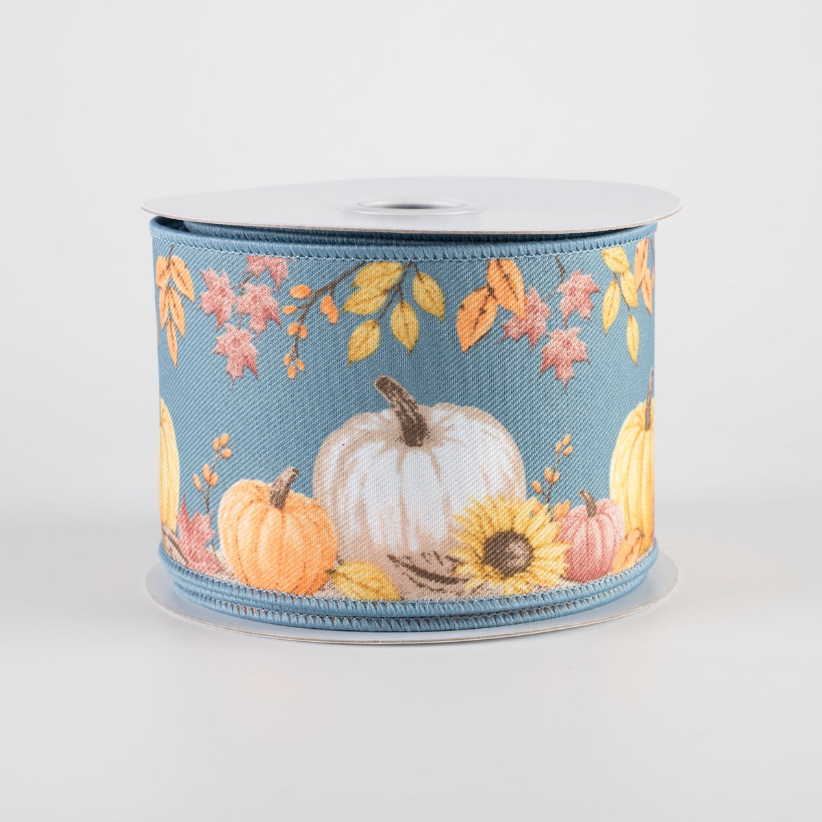 2.5" Pumpkins and Foliage Diagonal Weave Ribbon: Smoke Blue (10 Yards) Item Number: RGF13003E