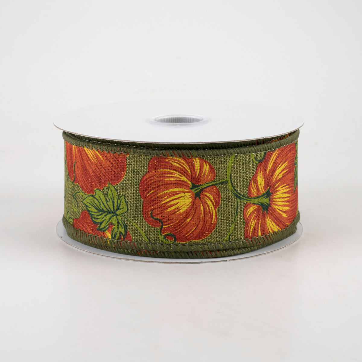 1.5" Pumpkins & Vines Linen Ribbon: Moss & Rust (10 Yards)