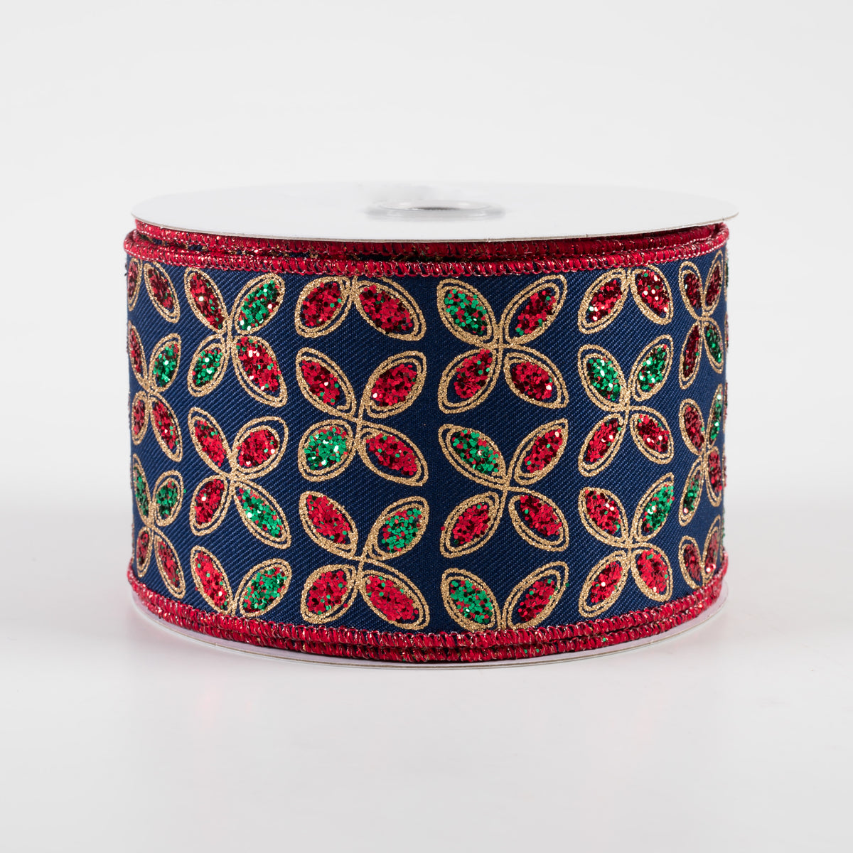 2.5" Quatrefoil Petals Ribbon: Navy, Red, Emerald, Gold (10 Yards)