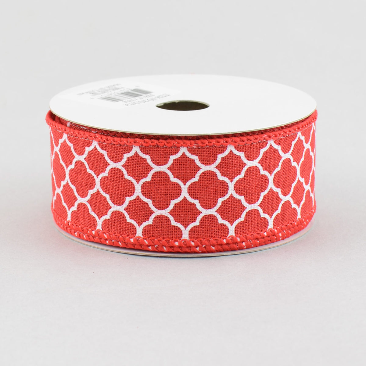 1.5" Quatrefoil Ribbon: Red & White (10 Yards)
