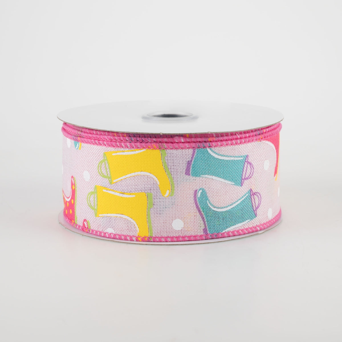 1.5" Rain Boots Polka Dot Ribbon: Light Pink (10 Yards)