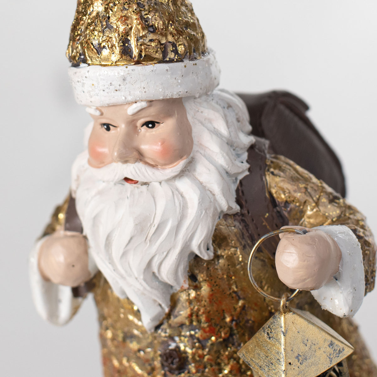9.25" Resin Santa With Lantern Figurine: Antique Gold detail photo 3