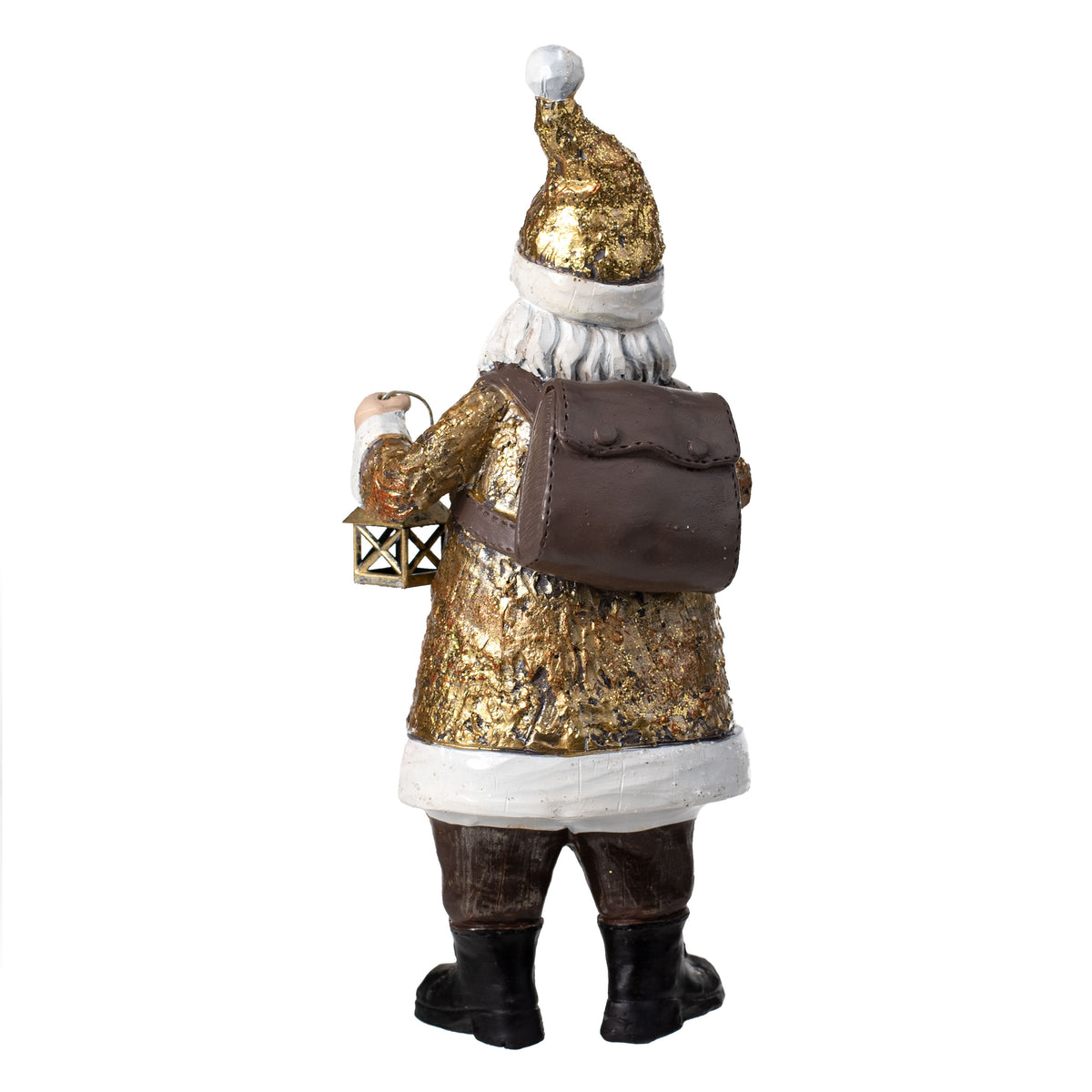 9.25" Resin Santa With Lantern Figurine: Antique Gold detail photo 4