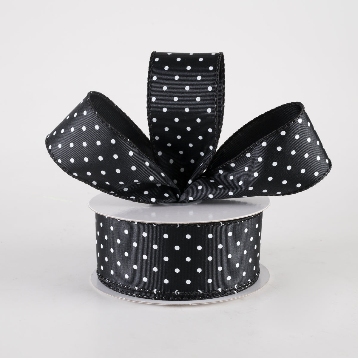 1.5" Ribbed Satin Microdots Ribbon: Black (10 Yards) Lifestyle Photo