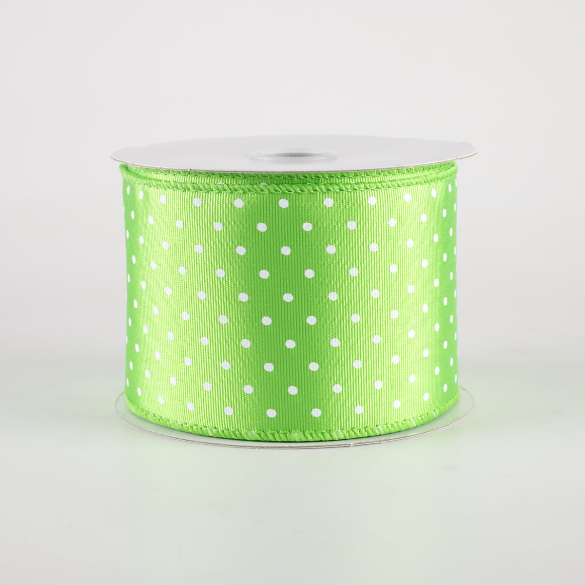 2.5" Ribbed Satin Microdots Ribbon: Lime Green (10 Yards) Item Number: 42419-40-09