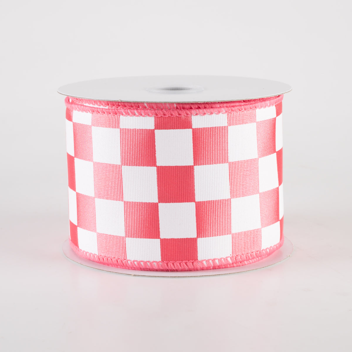 2.5" Ribbed Satin Race Check Ribbon: Coral & White (10 Yards) Item Number: 42435-40-43