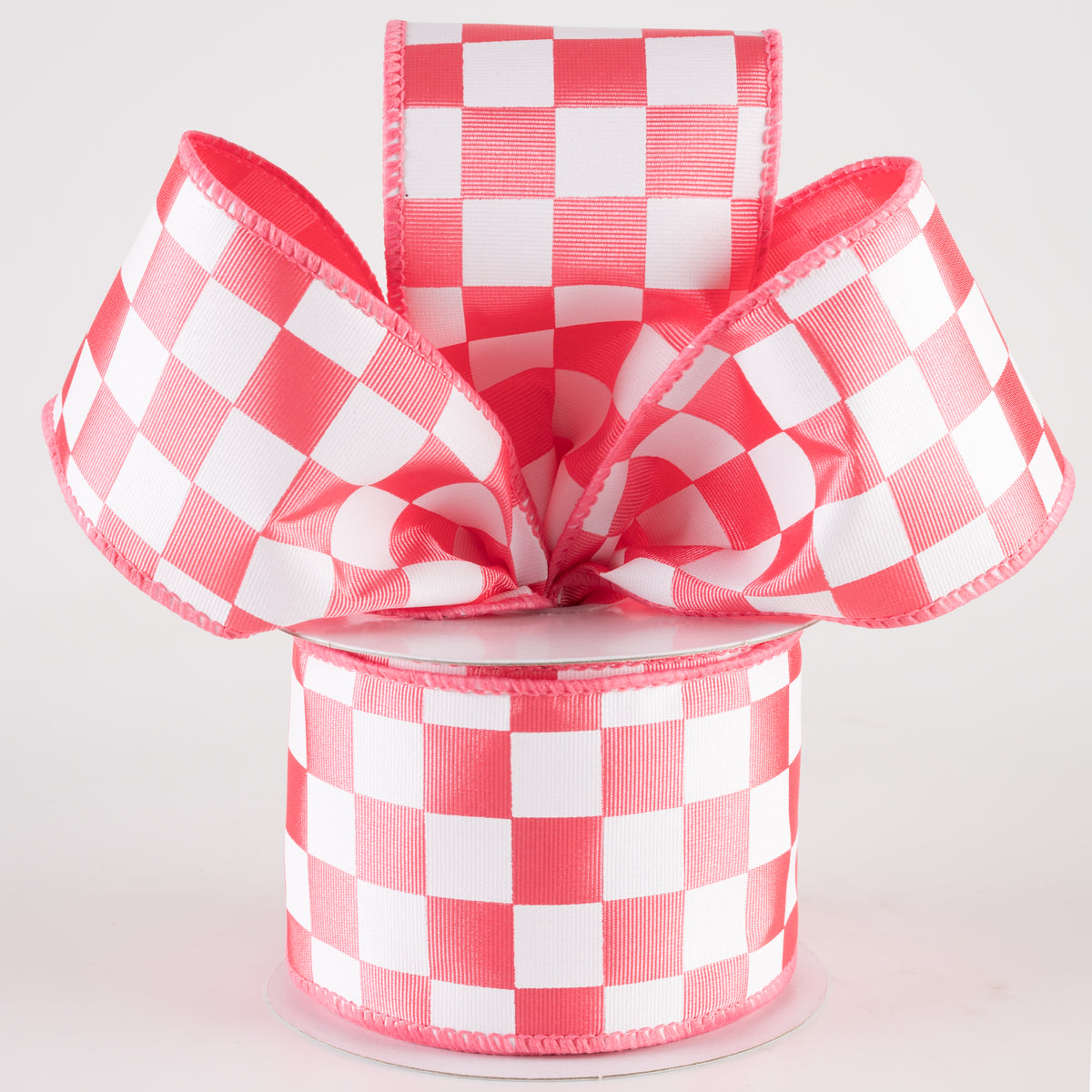 2.5" Ribbed Satin Race Check Ribbon: Coral & White (10 Yards) Lifestyle Photo