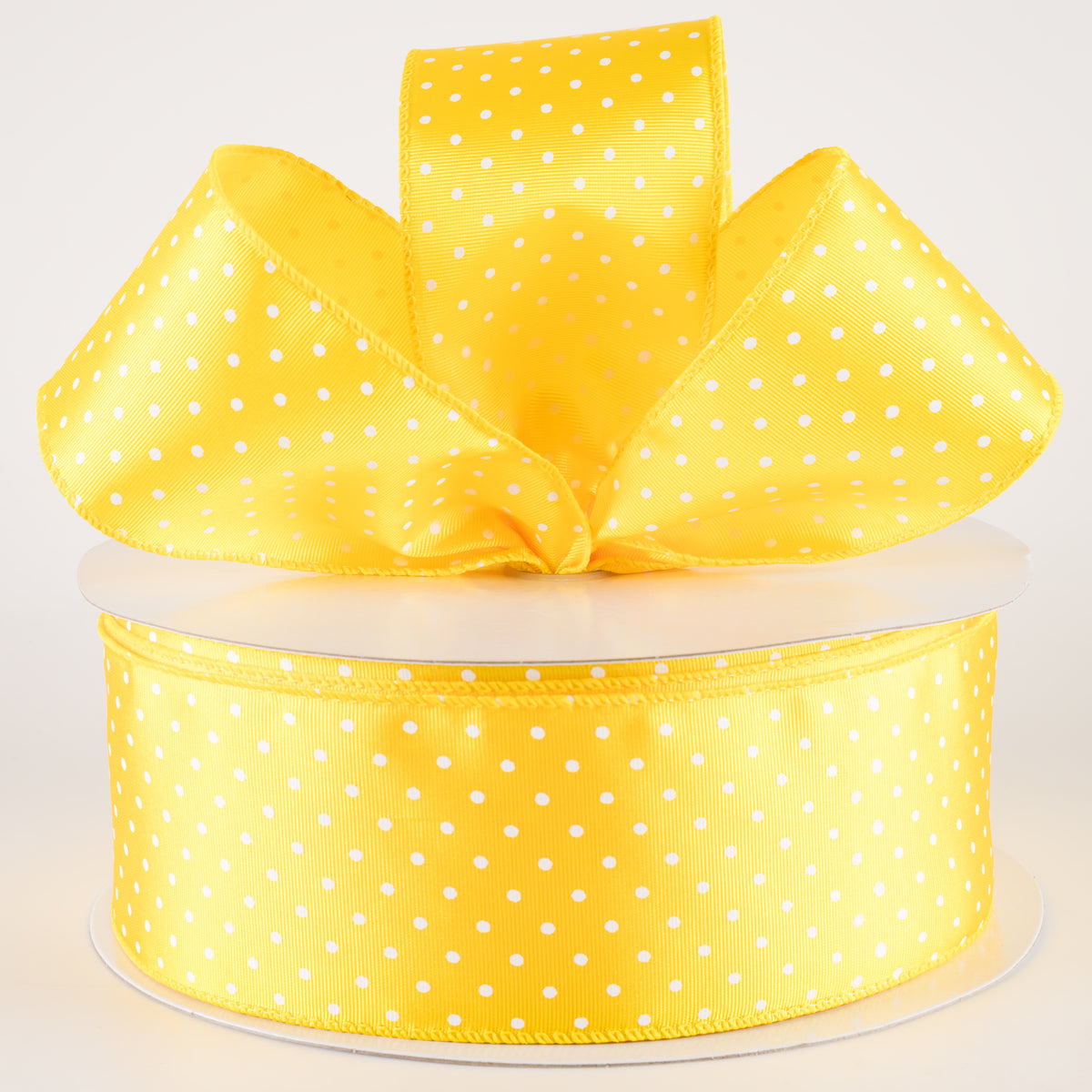 2.5" Ribbed Satin & White Microdots Ribbon: Yellow (50 Yards) Lifestyle Photo