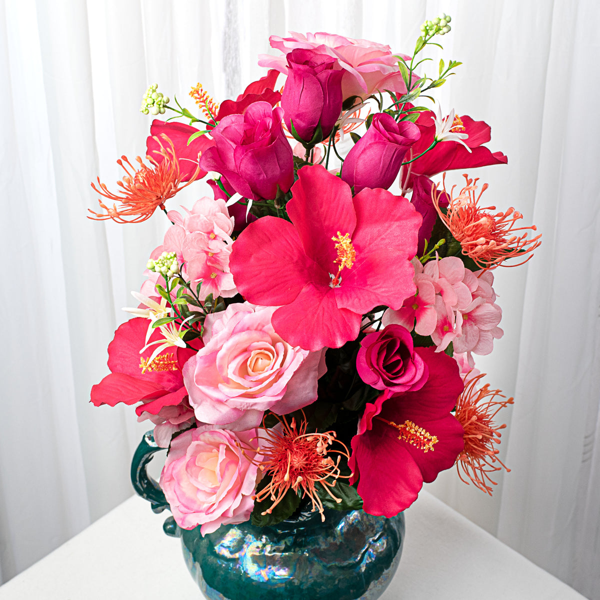 31" Rose, Hibiscus, Hydrangea Bush: Fuchsia & Pink Item Number: 35096BTPK