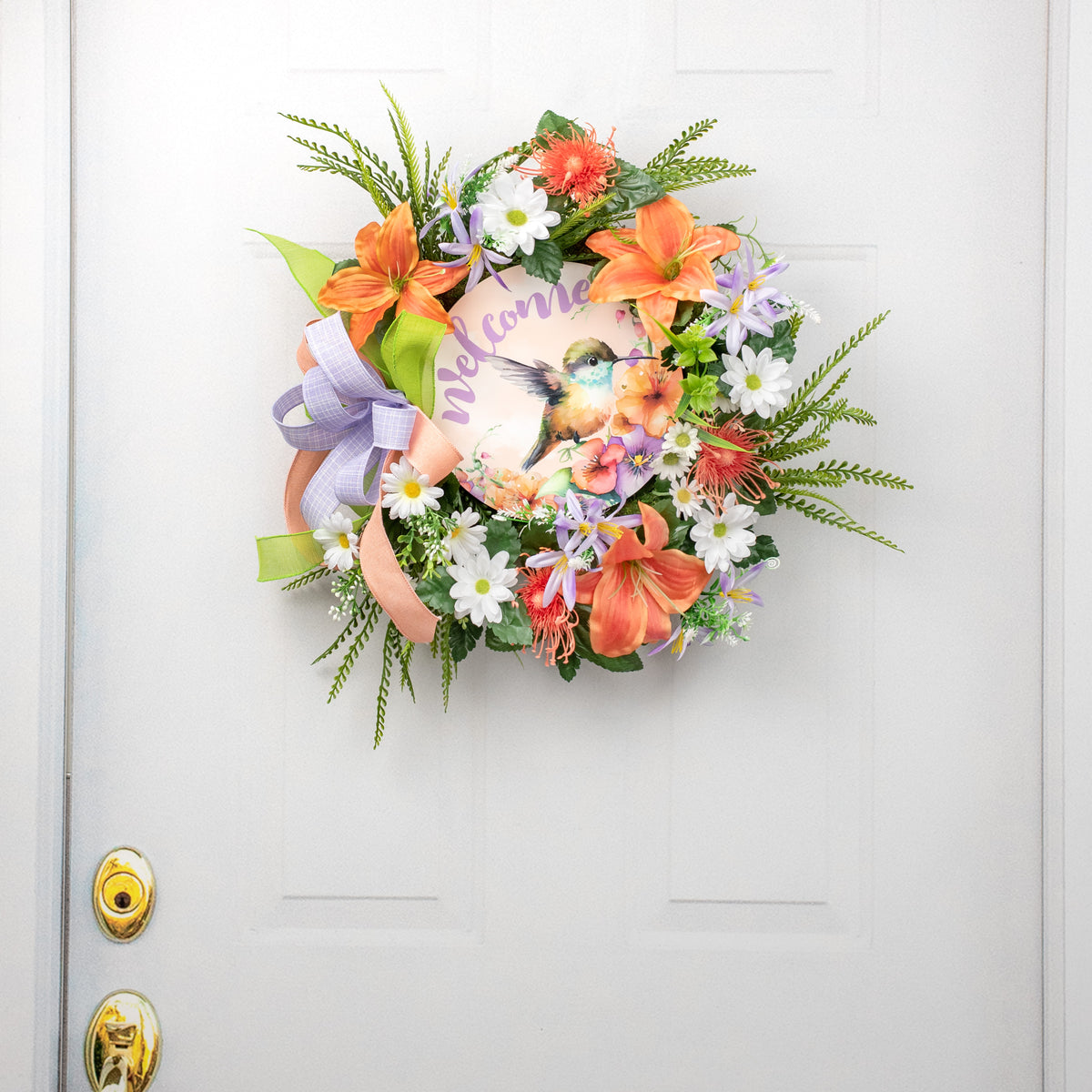 9.4" Round Waterproof Sign: Baby Hummingbird Welcome Purple detail photo 4