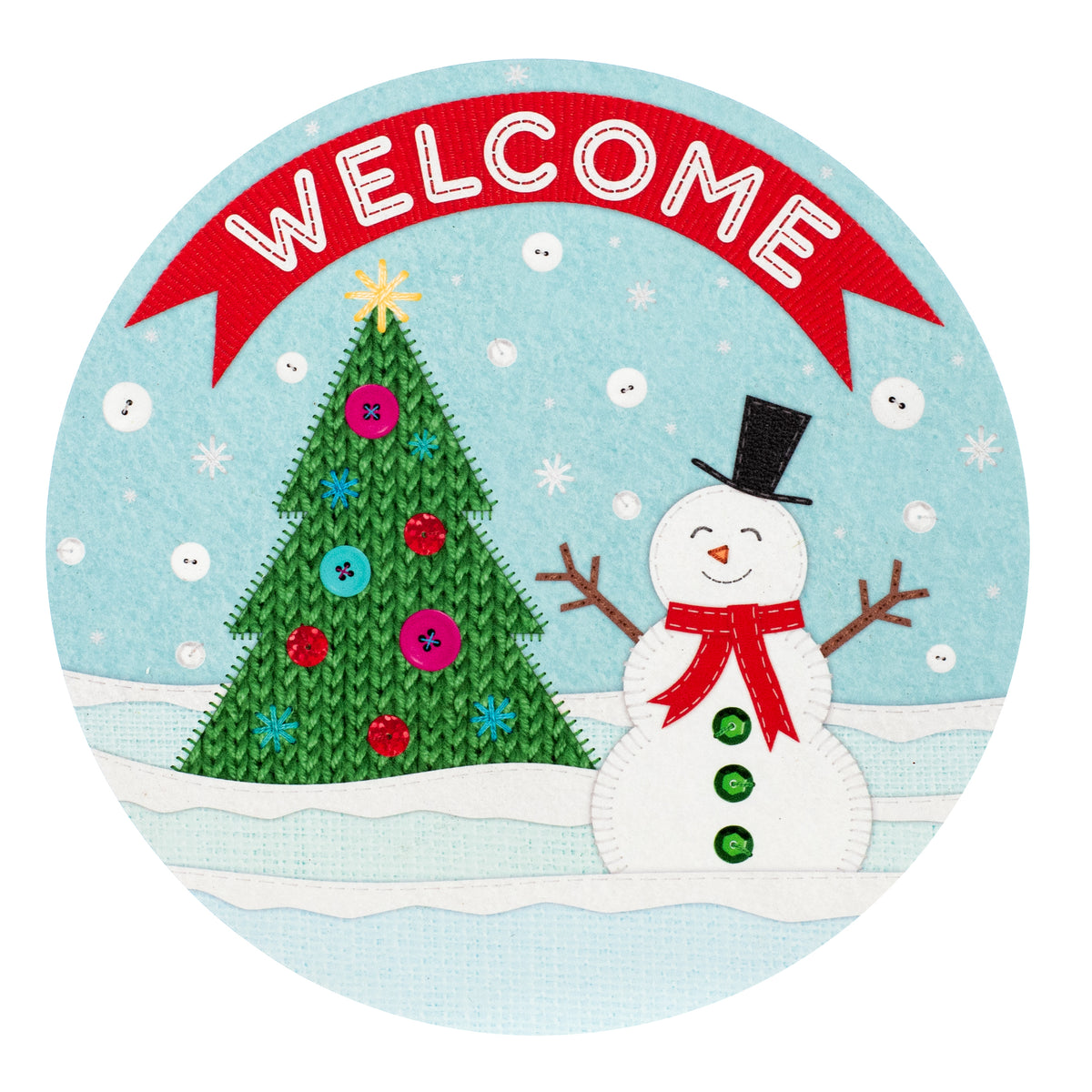 9.4" Round Waterproof Sign: Fabric Winter Welcome Item Number: CD1107NH