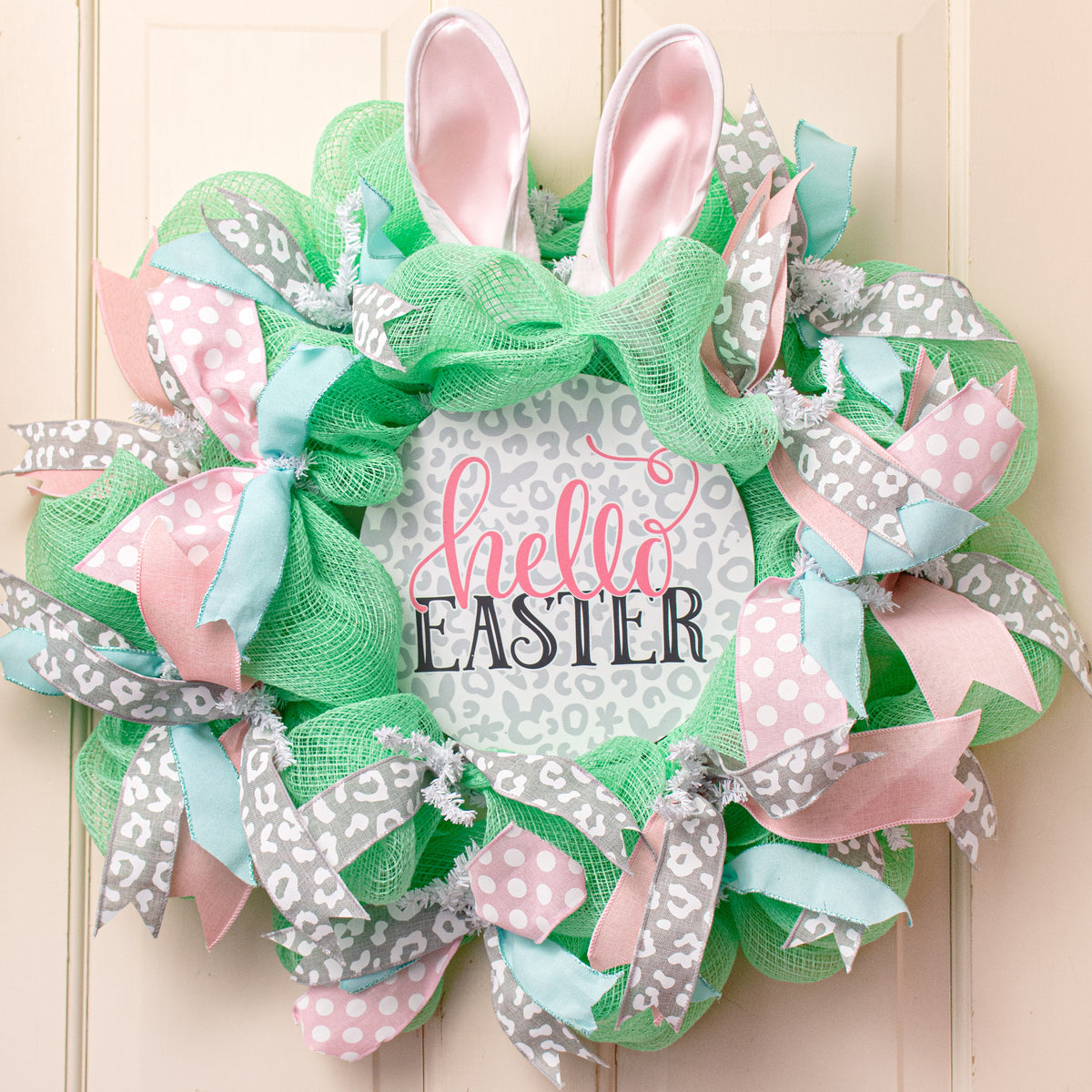 9.4" Round Waterproof Sign: Leopard Hello Easter Lifestyle Photo
