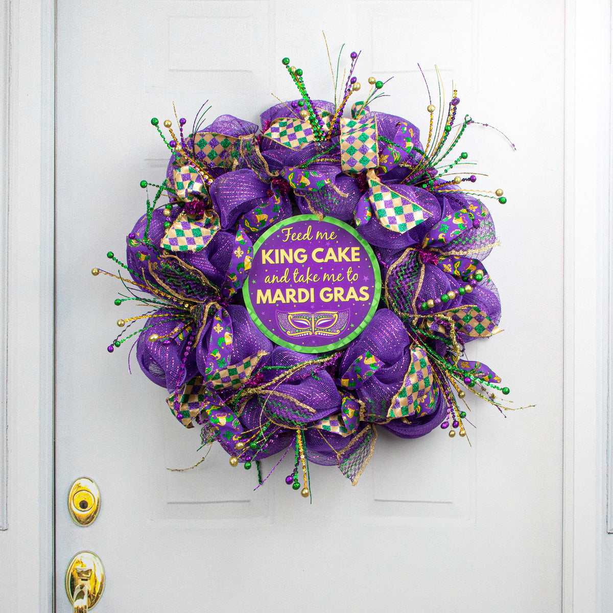 9.4" Round Waterproof Sign: Take Me To Mardi Gras Lifestyle Photo