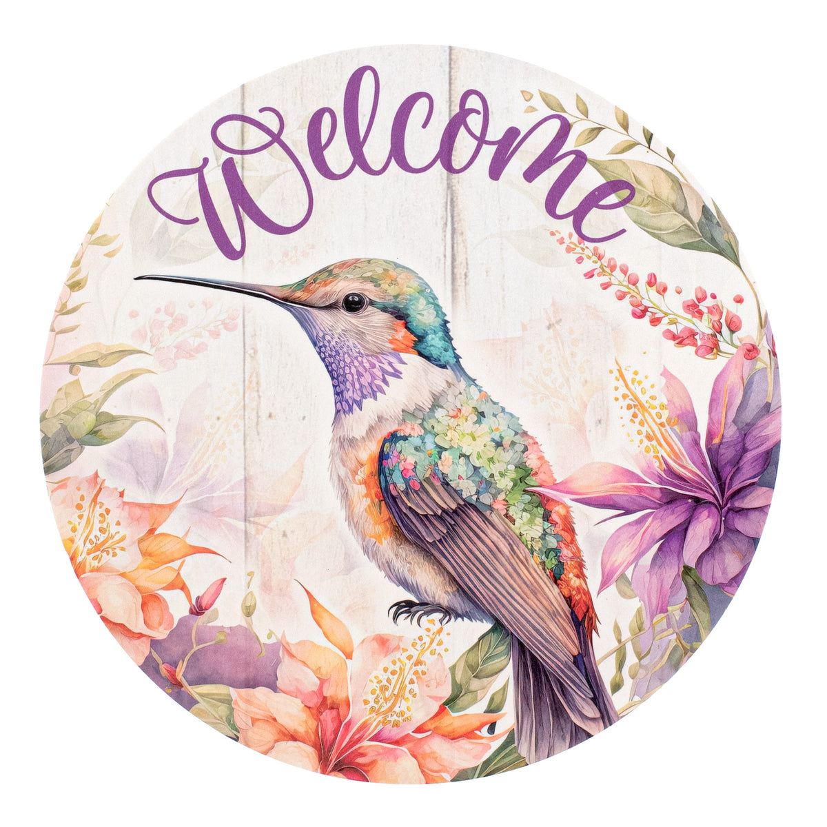 9.4" Round Waterproof Sign: Welcome Hummingbird Item Number: CD0994NH