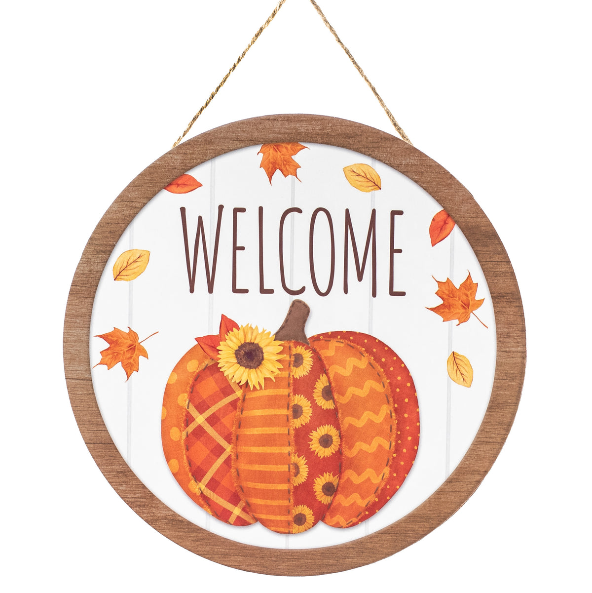 10" Round Wooden Sign: Welcome Quilted Pumpkin Item Number: AP7321