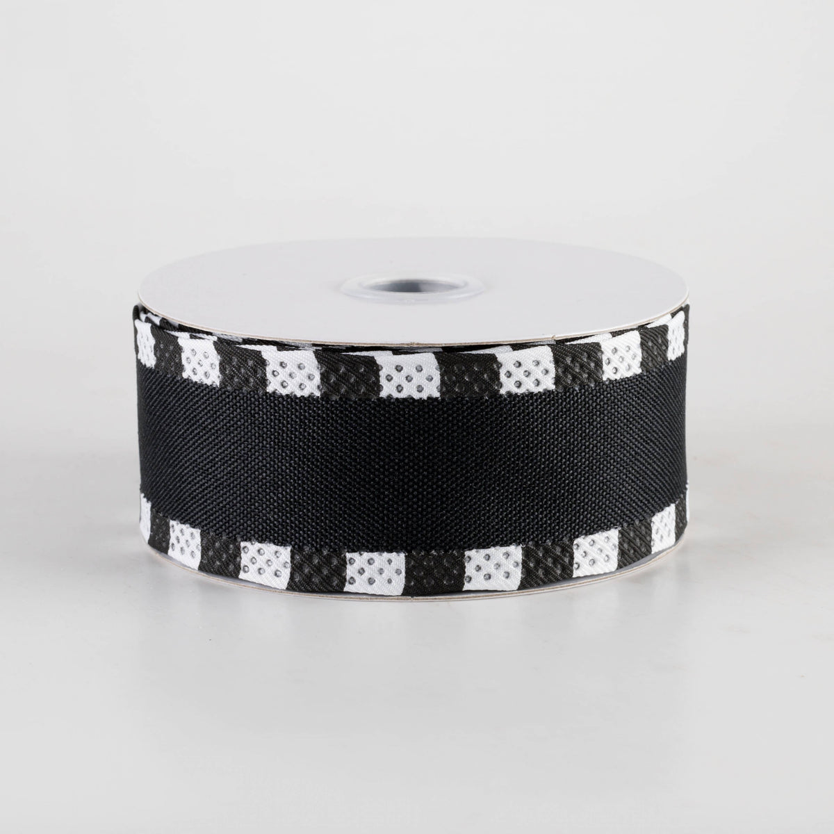 1.5" Royal Canvas Dash Edge Ribbon: Black & White (10 Yards) Item Number: RGC813402