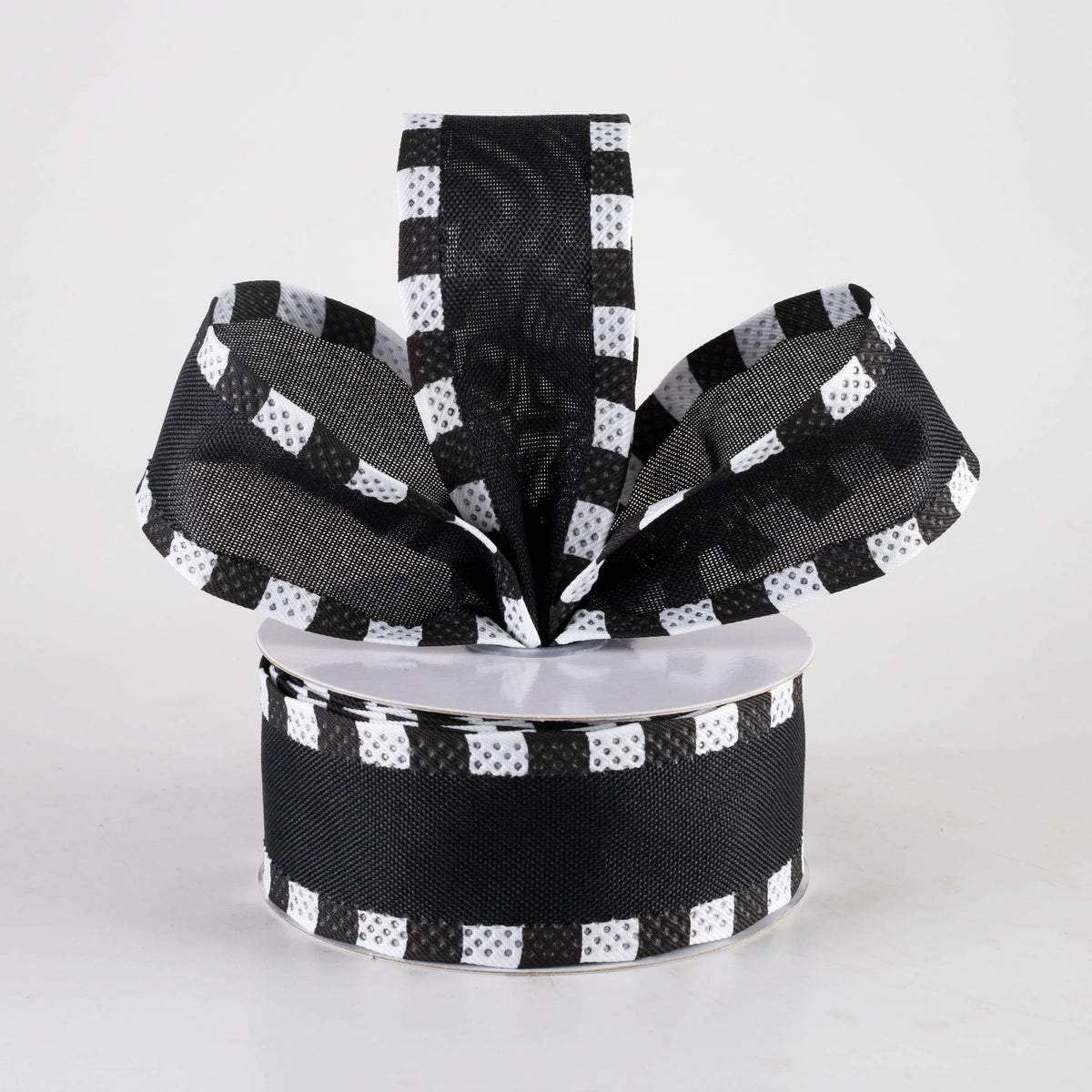 1.5" Royal Canvas Dash Edge Ribbon: Black & White (10 Yards) Lifestyle Photo