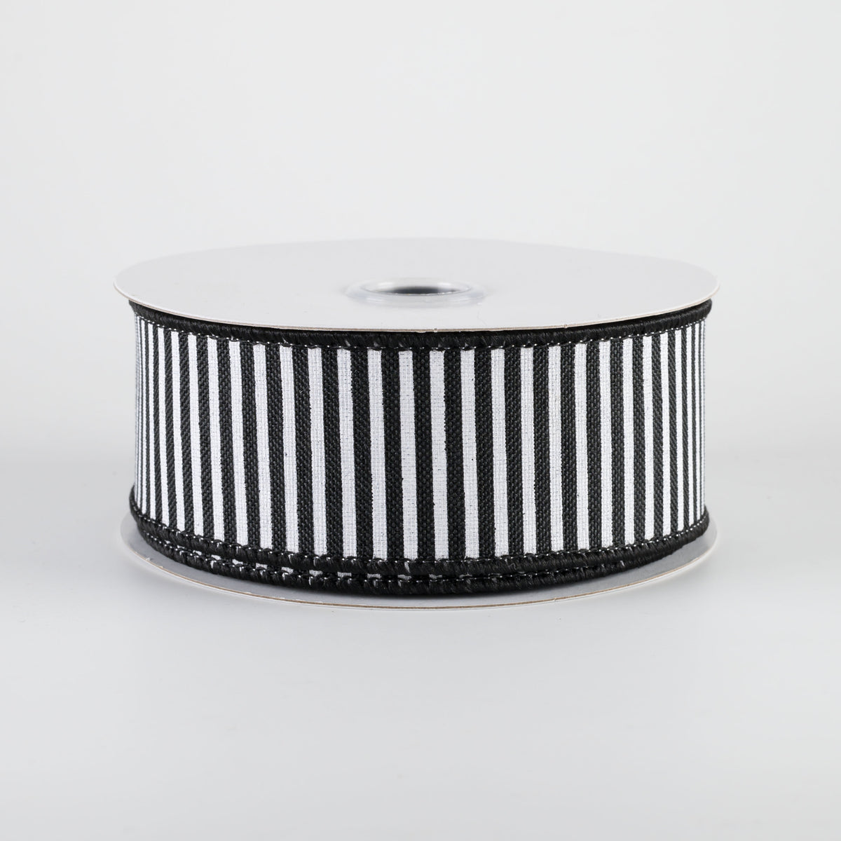 1.5" Royal Canvas Pinstripe Ribbon: Black & White (10 Yards)