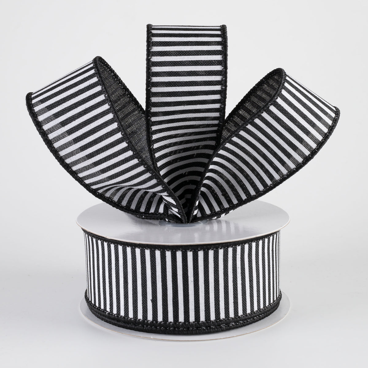 1.5" Royal Canvas Pinstripe Ribbon: Black & White (10 Yards) Lifestyle Photo