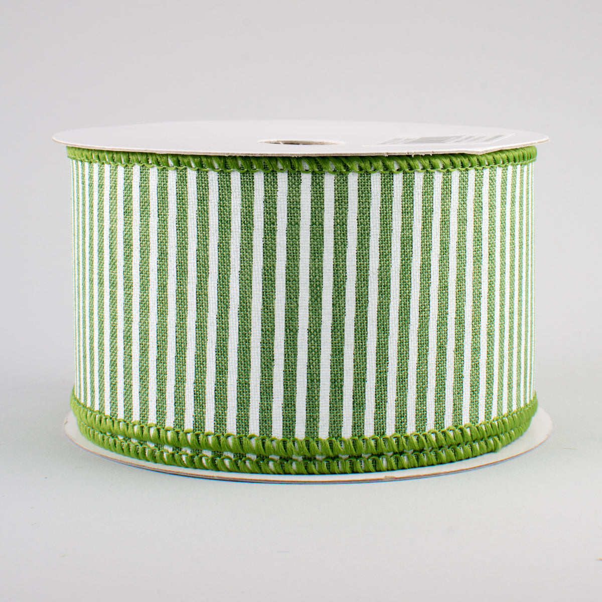2.5" Royal Canvas Pinstripe Ribbon: Clover Green & White (10 Yards)