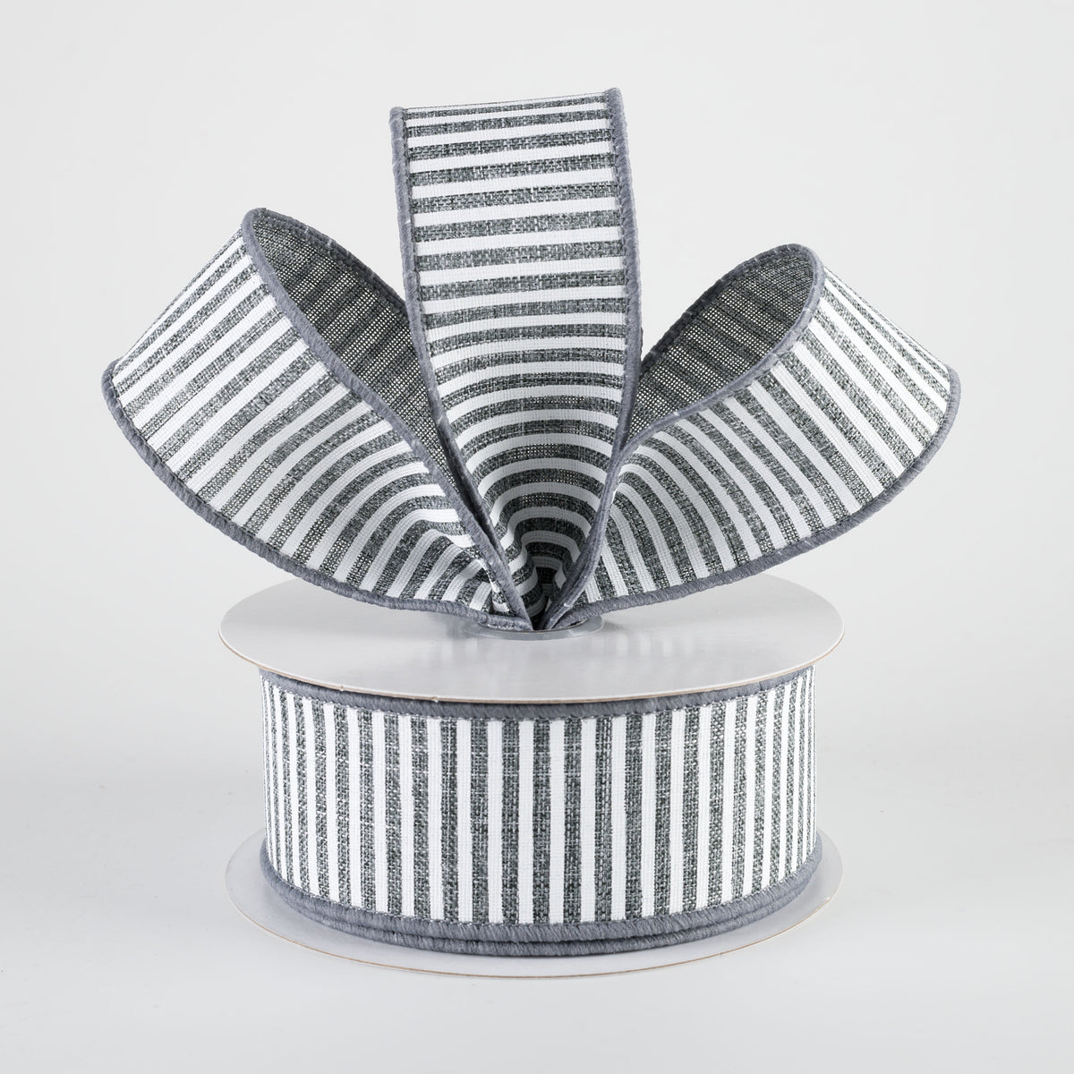 1.5" Royal Canvas Pinstripe Ribbon: Grey & White (10 Yards) Lifestyle Photo
