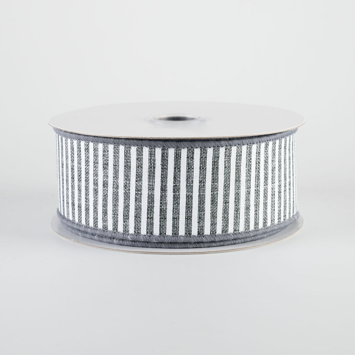 1.5" Royal Canvas Pinstripe Ribbon: Grey & White (10 Yards)